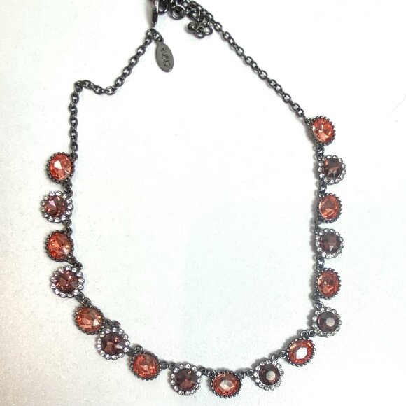 JOAN RIVERS Necklace Orange Coral Crystals Black Chain Whimsigoth Witchy 20” Adj - Picture 2 of 4